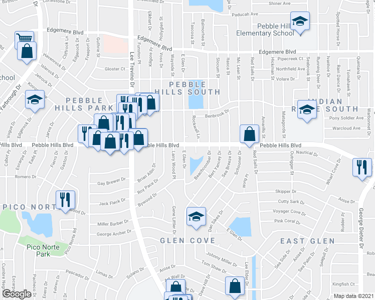 map of restaurants, bars, coffee shops, grocery stores, and more near 3028 East Glen Drive in El Paso