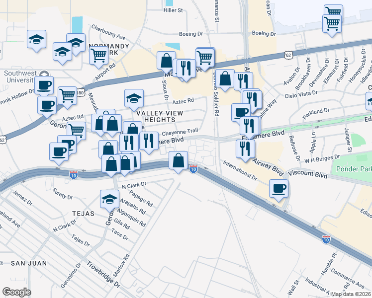 map of restaurants, bars, coffee shops, grocery stores, and more near in El Paso