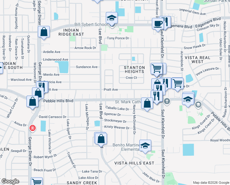 map of restaurants, bars, coffee shops, grocery stores, and more near 3016 Sylvan Lake Place in El Paso