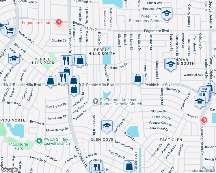 map of restaurants, bars, coffee shops, grocery stores, and more near 11024 Pebble Hills Boulevard in El Paso