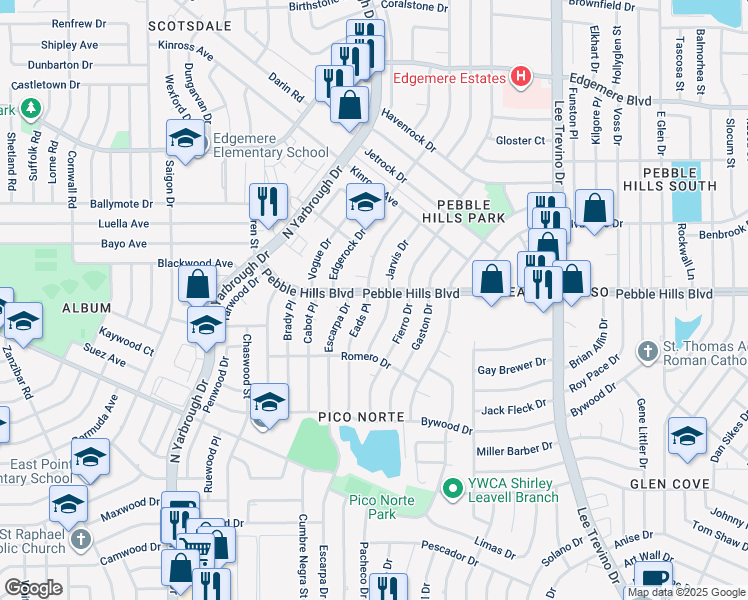 map of restaurants, bars, coffee shops, grocery stores, and more near 3021 Jarvis Drive in El Paso