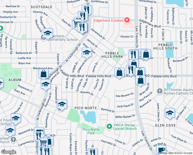 map of restaurants, bars, coffee shops, grocery stores, and more near 3021 Jarvis Drive in El Paso