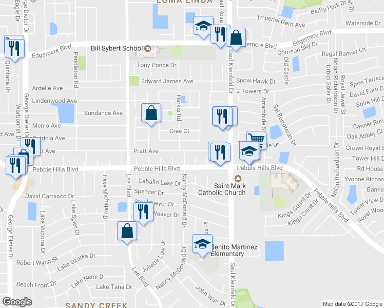 map of restaurants, bars, coffee shops, grocery stores, and more near 3017 Stonelake Place in El Paso