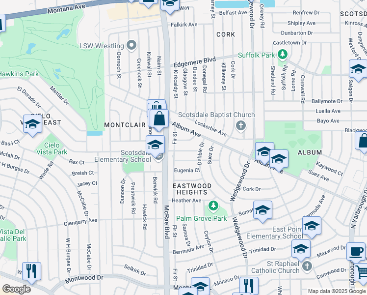 map of restaurants, bars, coffee shops, grocery stores, and more near 9709 Cosmos Ave in El Paso