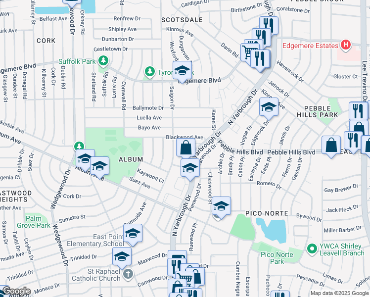map of restaurants, bars, coffee shops, grocery stores, and more near 3021 North Yarbrough Drive in El Paso