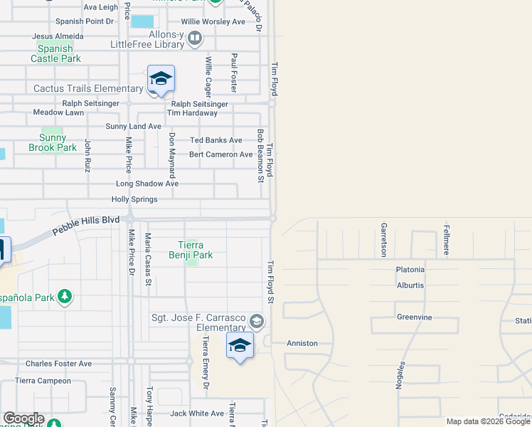 map of restaurants, bars, coffee shops, grocery stores, and more near 14945 Tierra Isaiah Avenue in El Paso