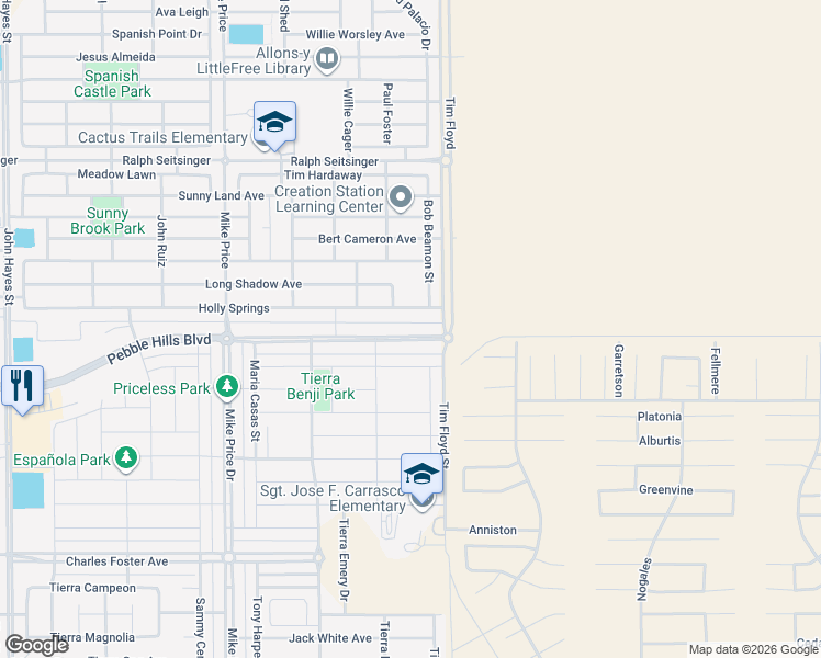 map of restaurants, bars, coffee shops, grocery stores, and more near 14916 Tierra Isaiah Avenue in El Paso