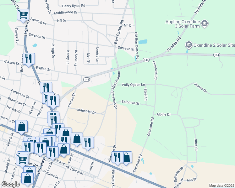 map of restaurants, bars, coffee shops, grocery stores, and more near 598 Simpson Drive in Baxley
