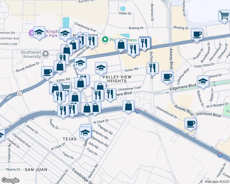 map of restaurants, bars, coffee shops, grocery stores, and more near 6420 Cheyenne Trail in El Paso