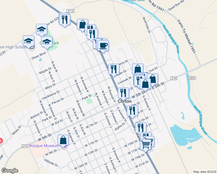 map of restaurants, bars, coffee shops, grocery stores, and more near 314 North Avenue H in Clifton