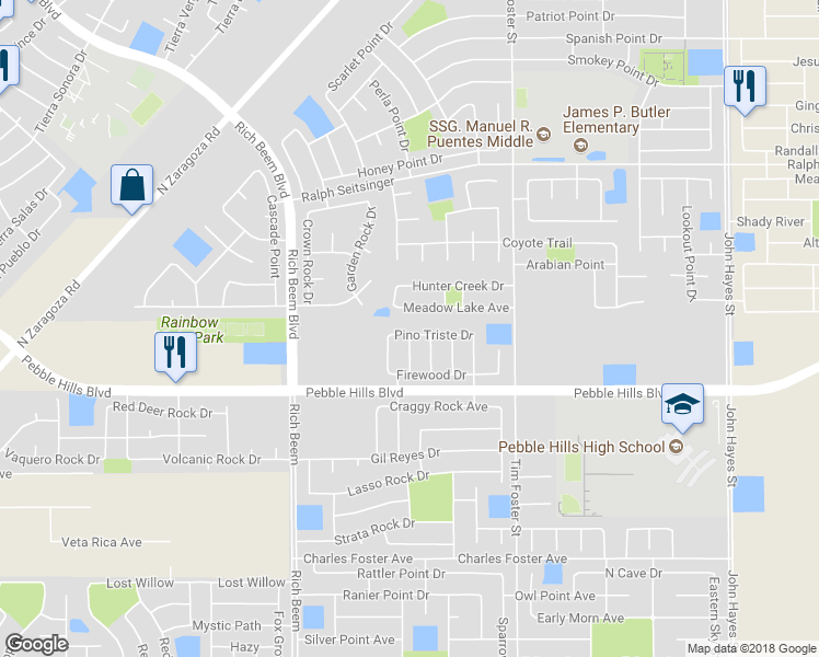 map of restaurants, bars, coffee shops, grocery stores, and more near 2969 Pino Triste Drive in El Paso