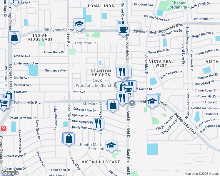 map of restaurants, bars, coffee shops, grocery stores, and more near 11618 Cayuga Circle in El Paso