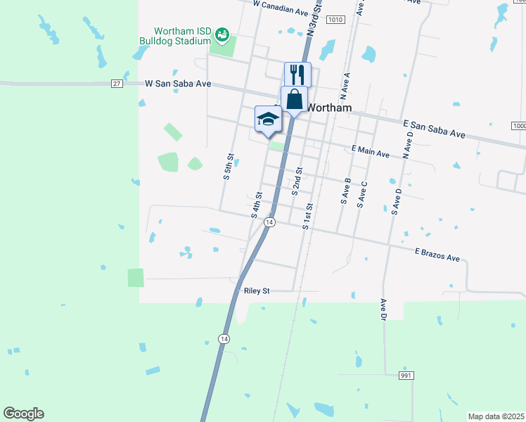 map of restaurants, bars, coffee shops, grocery stores, and more near 618 South 3rd Street in Wortham
