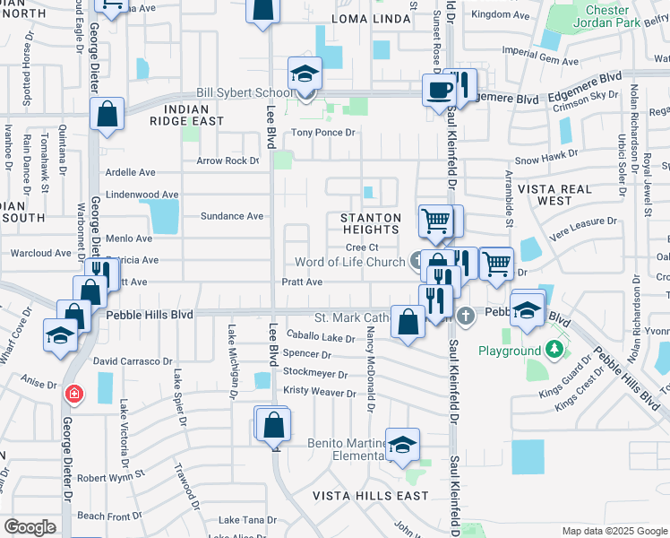 map of restaurants, bars, coffee shops, grocery stores, and more near 11508 Crazy Horse Drive in El Paso