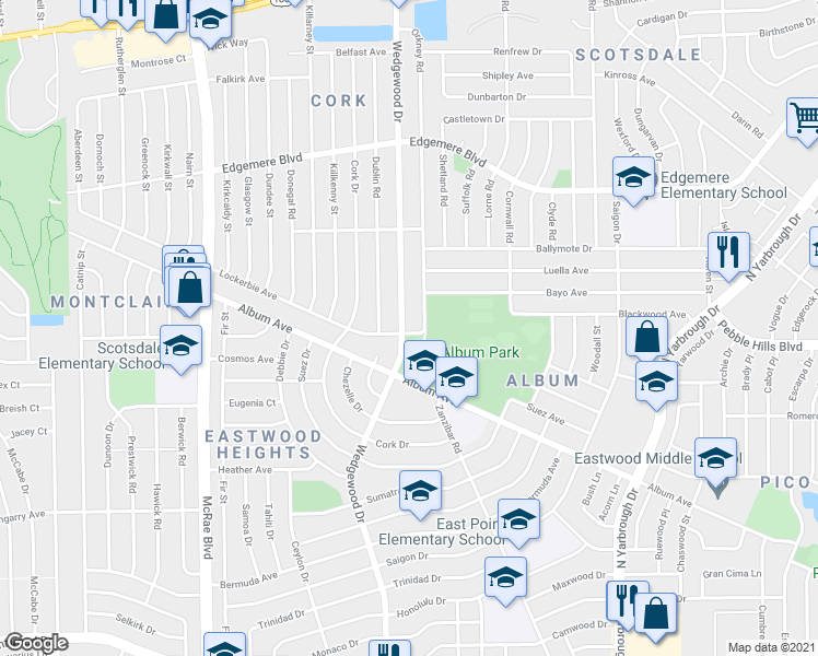 map of restaurants, bars, coffee shops, grocery stores, and more near 3007 Wedgewood Drive in El Paso
