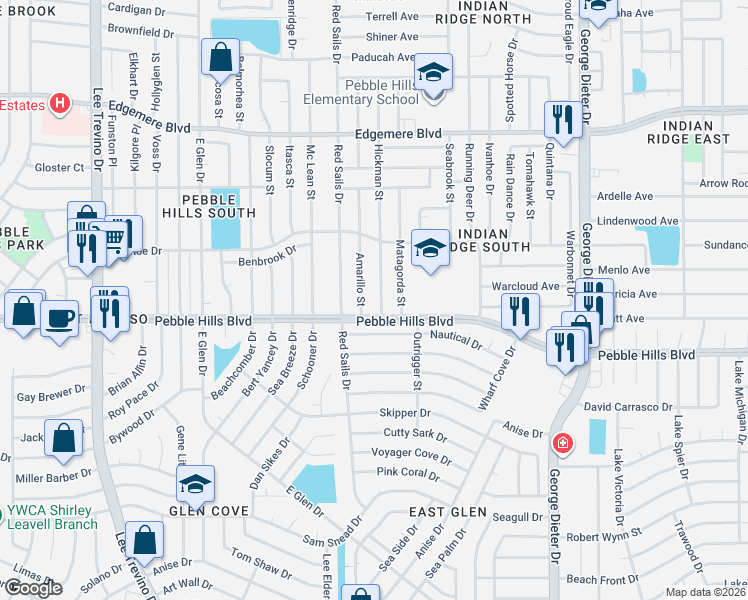 map of restaurants, bars, coffee shops, grocery stores, and more near 3120 Hickman Street in El Paso