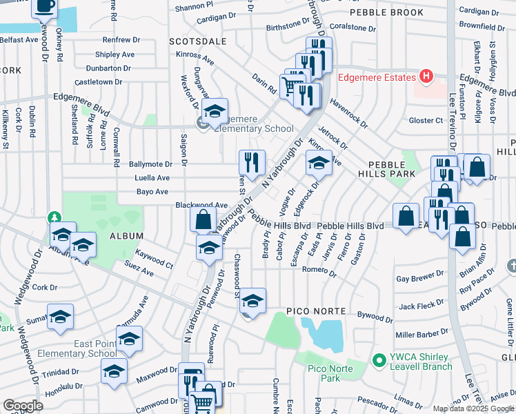 map of restaurants, bars, coffee shops, grocery stores, and more near 3100 North Yarbrough Drive in El Paso