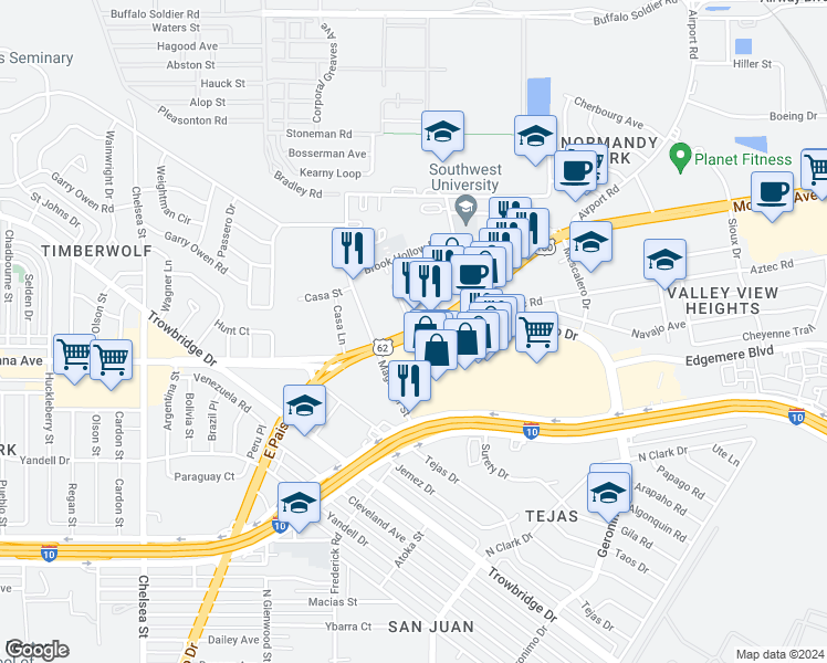 map of restaurants, bars, coffee shops, grocery stores, and more near 6013 U.S. 180 in El Paso