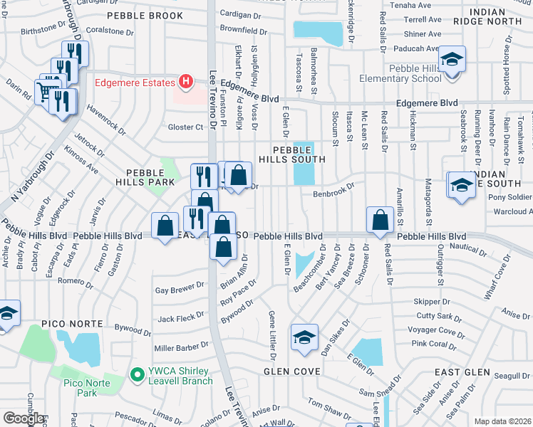 map of restaurants, bars, coffee shops, grocery stores, and more near 3113 Wayside Street in El Paso