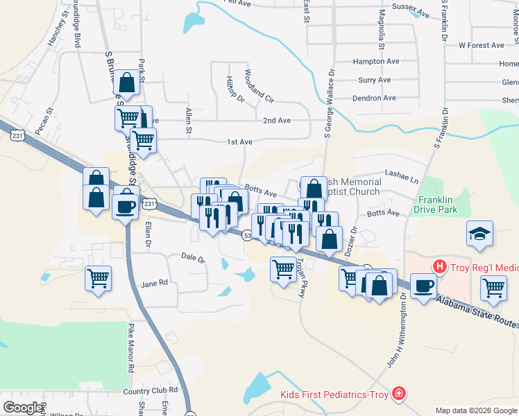 map of restaurants, bars, coffee shops, grocery stores, and more near 302 Corman Avenue in Troy