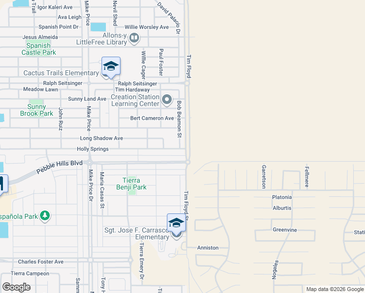 map of restaurants, bars, coffee shops, grocery stores, and more near 3004 Bob Beamon Street in El Paso