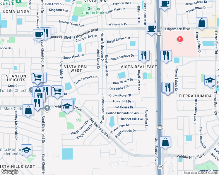 map of restaurants, bars, coffee shops, grocery stores, and more near 11941 Oak Abbey Court in El Paso