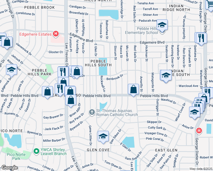 map of restaurants, bars, coffee shops, grocery stores, and more near 3116 Rockwall Lane in El Paso