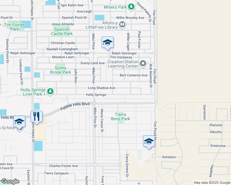 map of restaurants, bars, coffee shops, grocery stores, and more near 14820 Long Shadow Avenue in El Paso