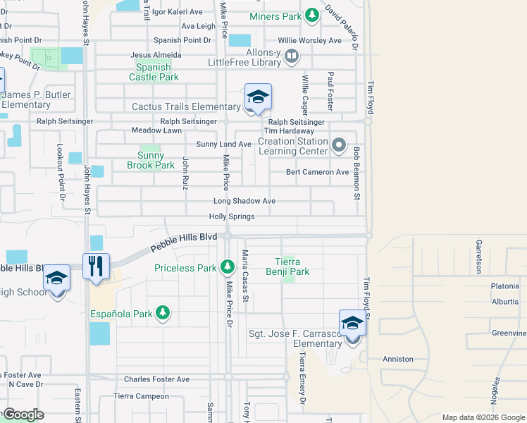 map of restaurants, bars, coffee shops, grocery stores, and more near 14737 Holly Springs Avenue in El Paso