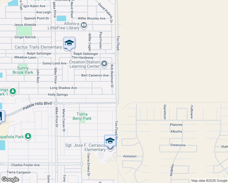 map of restaurants, bars, coffee shops, grocery stores, and more near 3004 Bob Beamon Street in El Paso