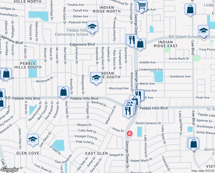 map of restaurants, bars, coffee shops, grocery stores, and more near 11201 Warcloud Avenue in El Paso