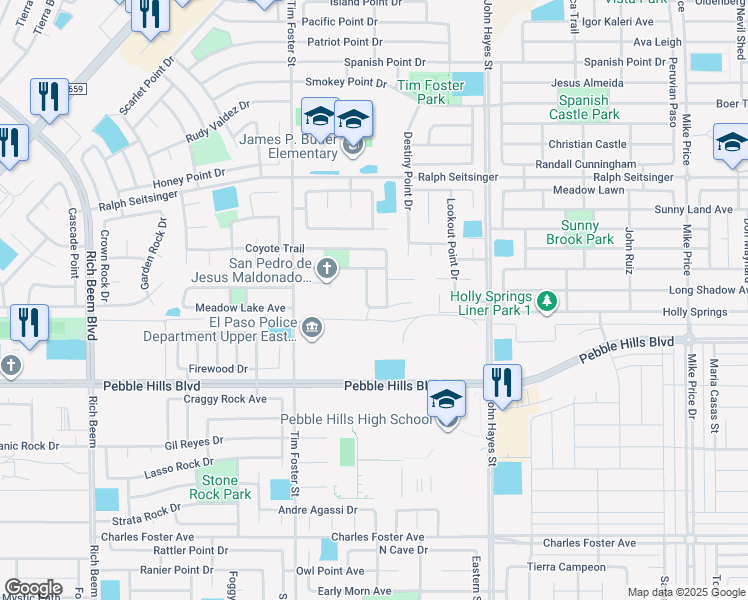 map of restaurants, bars, coffee shops, grocery stores, and more near 14331 Alma Point in El Paso