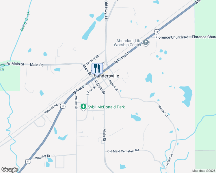 map of restaurants, bars, coffee shops, grocery stores, and more near West Sanders Street in Sandersville