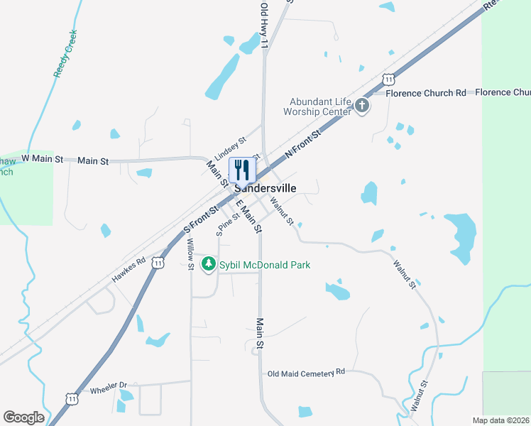 map of restaurants, bars, coffee shops, grocery stores, and more near West Sanders Street in Laurel