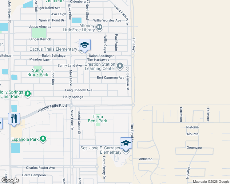 map of restaurants, bars, coffee shops, grocery stores, and more near 14920 Long Shadow Avenue in El Paso