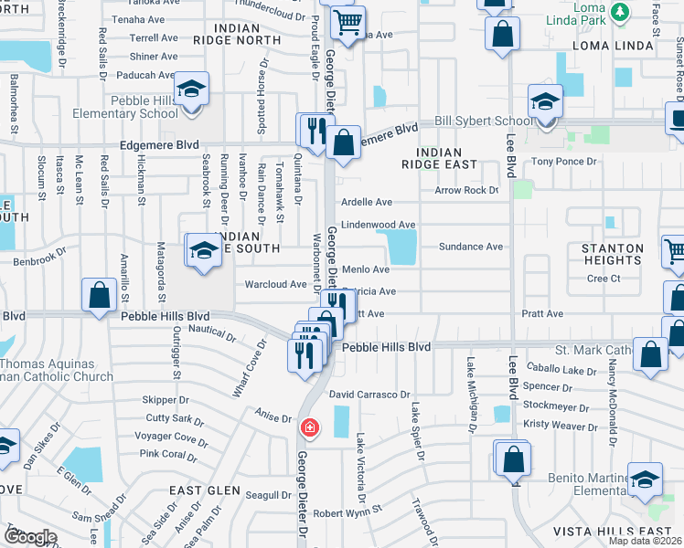 map of restaurants, bars, coffee shops, grocery stores, and more near 11301 Patricia Avenue in El Paso