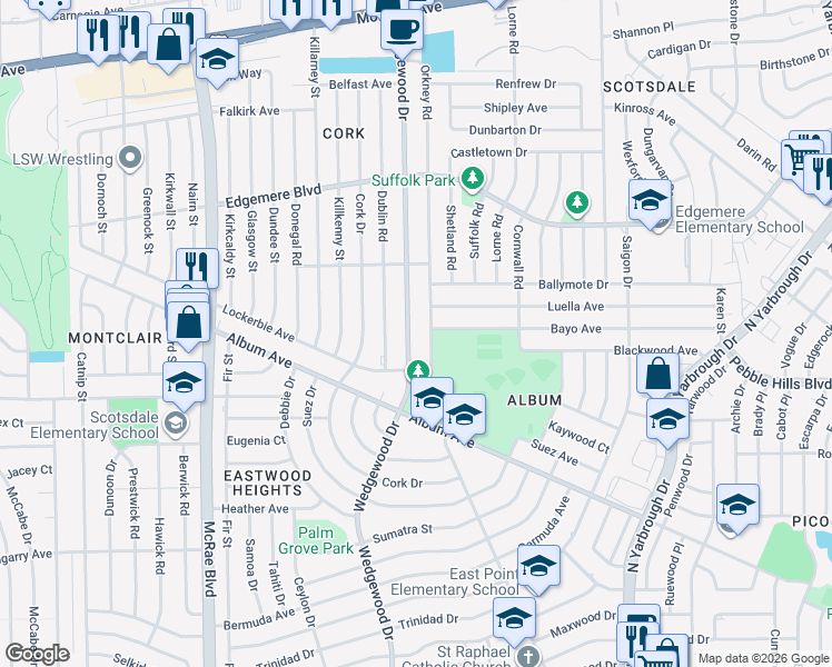 map of restaurants, bars, coffee shops, grocery stores, and more near 3007 Wedgewood Drive in El Paso
