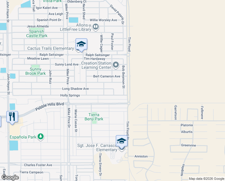 map of restaurants, bars, coffee shops, grocery stores, and more near 14920 Long Shadow Avenue in El Paso