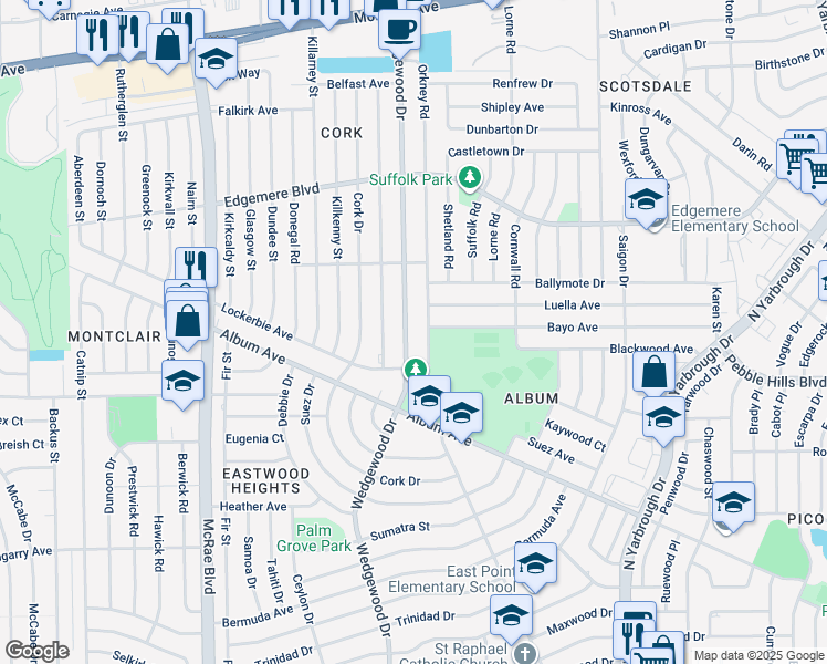 map of restaurants, bars, coffee shops, grocery stores, and more near 3007 Wedgewood Drive in El Paso