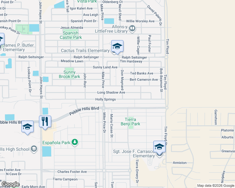 map of restaurants, bars, coffee shops, grocery stores, and more near 14737 Holly Springs Avenue in El Paso