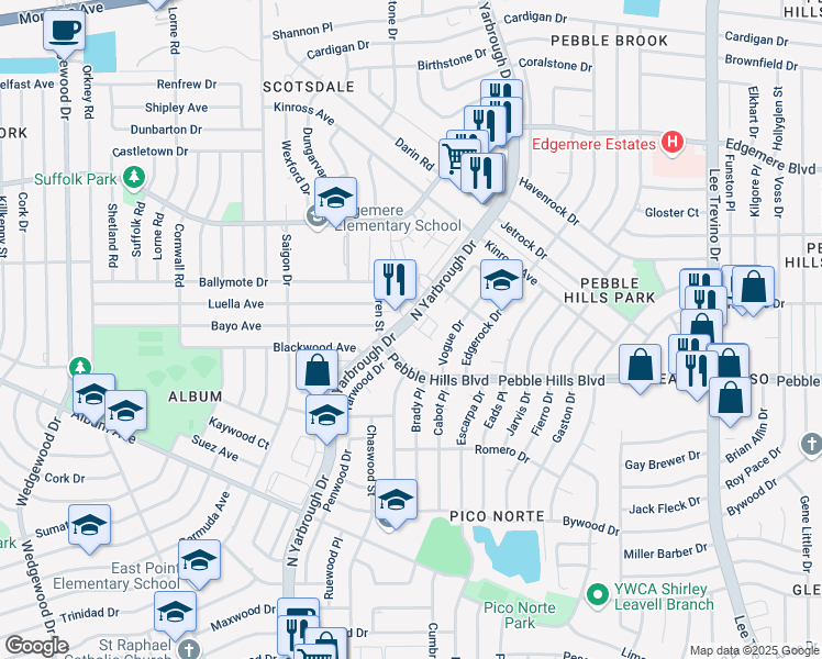 map of restaurants, bars, coffee shops, grocery stores, and more near 3150 North Yarbrough Drive in El Paso