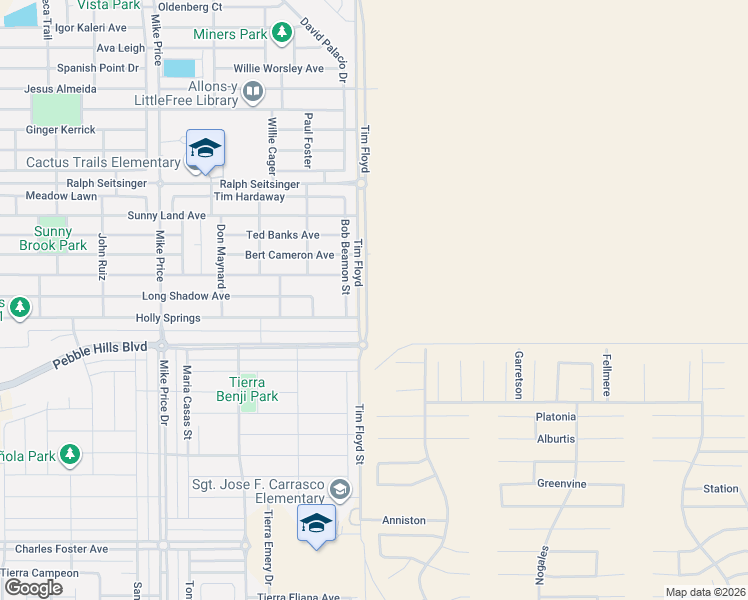 map of restaurants, bars, coffee shops, grocery stores, and more near 3004 Bob Beamon Street in El Paso