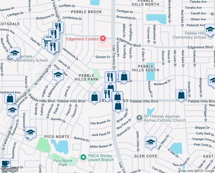map of restaurants, bars, coffee shops, grocery stores, and more near 3120 Forney Lane in El Paso