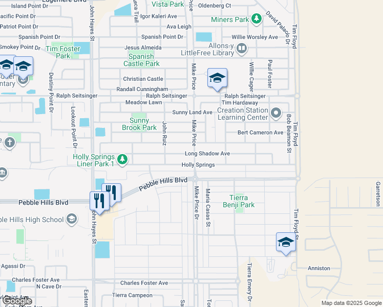 map of restaurants, bars, coffee shops, grocery stores, and more near 14820 Long Shadow Avenue in El Paso
