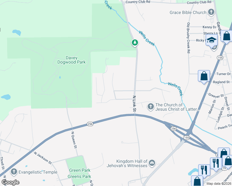 map of restaurants, bars, coffee shops, grocery stores, and more near 105 Golfcrest Drive in Palestine