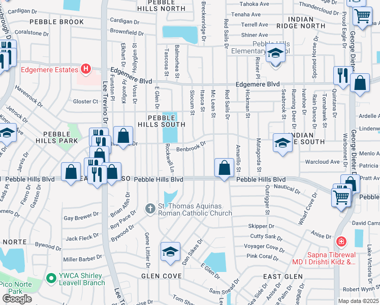 map of restaurants, bars, coffee shops, grocery stores, and more near 3133 Bert Yancey Drive in El Paso