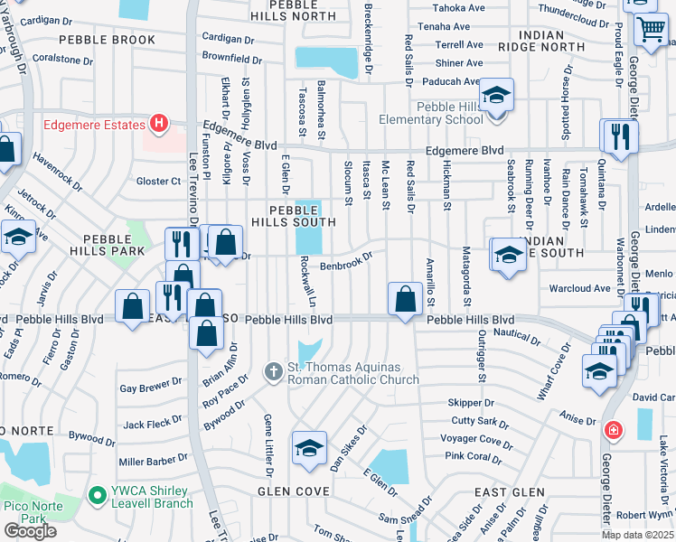 map of restaurants, bars, coffee shops, grocery stores, and more near 3116 Rockwall Lane in El Paso