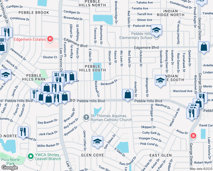 map of restaurants, bars, coffee shops, grocery stores, and more near 3116 Rockwall Lane in El Paso