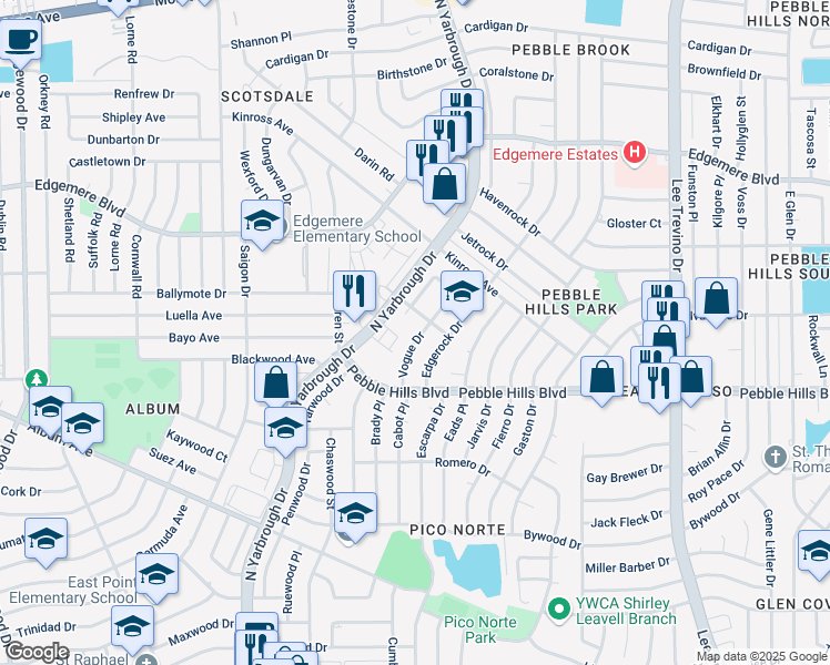 map of restaurants, bars, coffee shops, grocery stores, and more near 3133 Vogue Drive in El Paso