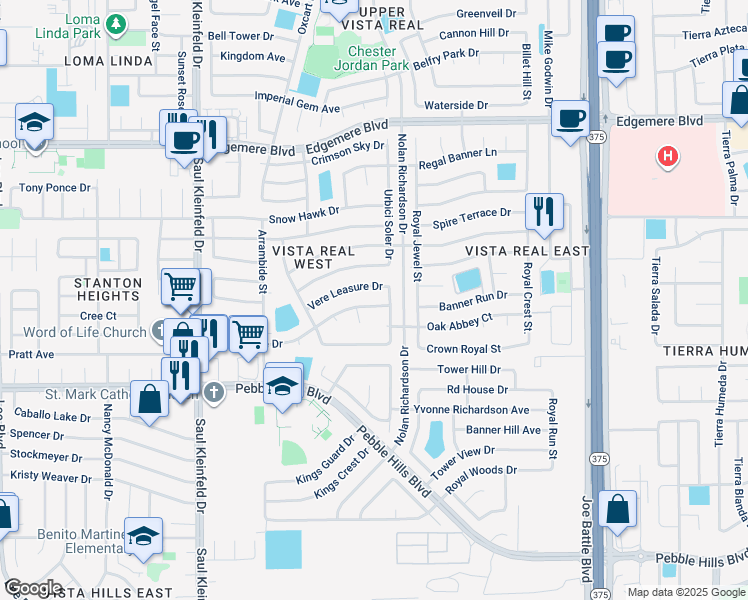 map of restaurants, bars, coffee shops, grocery stores, and more near 11887 Stone Castle Drive in El Paso
